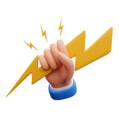 Hand holding lightning bolt 3d illustration