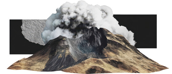 Collage mountain landscape with cloud and textured paper elements evoking wild solitude