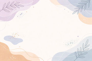 Pastel Abstract Botanical Background with Soft Shapes and Line Art Leaves