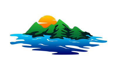 Mountain hills and sea illustration design vector