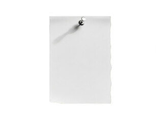 Torn paper note with pushpin isolated on transparent background
