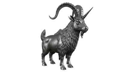 Fototapeta premium Black and white goat figuri with long horns and large horns standing.