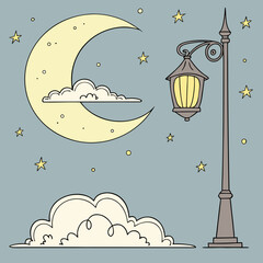 Night Sky Composition: Moon, Stars, Clouds, and Wind