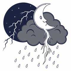 Rainy Night Weather with Moon, Clouds, and Light