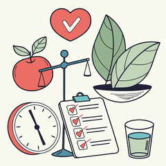 Healthy Nutrition: Apple, Heart, Scale for Wellness