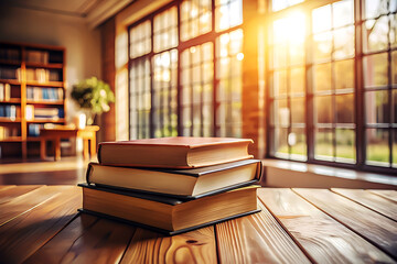 Two Hardcover Books on Wooden Table in Natural Light.