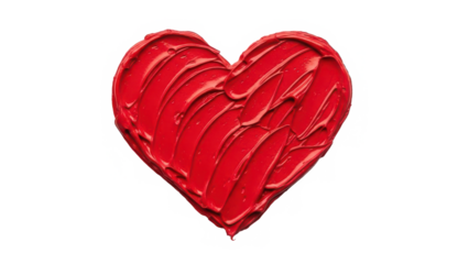 Textured red heart symbol of love and passion on a stark black background isolated on transparent background