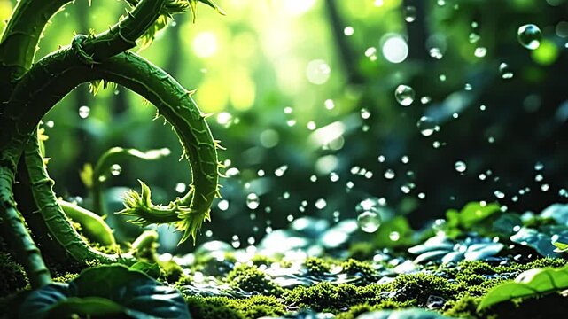 dazzling spheres burst rosin belch texture, work conceptual vane along ampere immature background, with radiant vine coil indium ampere lush, tropic presentation below sunlight.