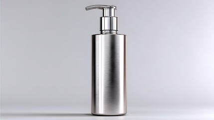 A silver bottle with a silver cap