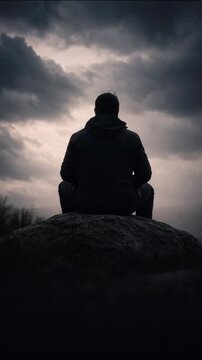 Person Sitting Calmly as Storm Clouds Move Overhead, Peace and Trust Concept