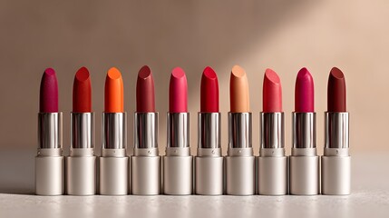 A row of lipsticks with different colors and shades