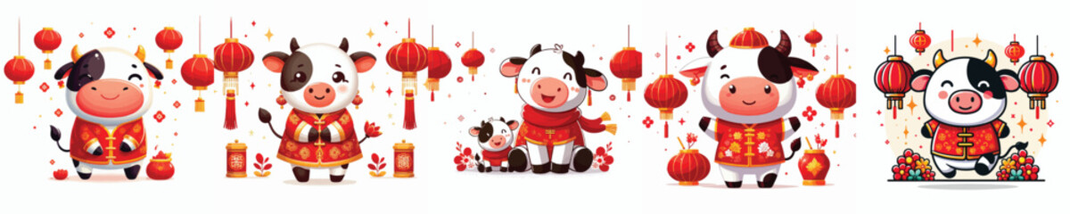 Fototapeta premium vector character cow dressed in Chinese New Year