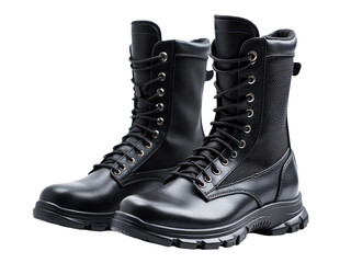 Pair of black combat boots on a white background