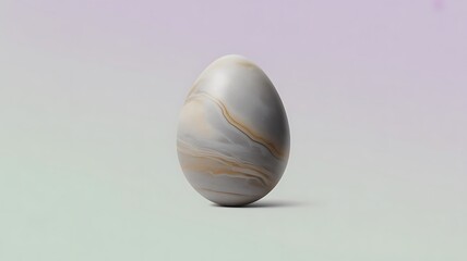 Abstract Gray Marbled Stone Egg on Soft Pastel Background.