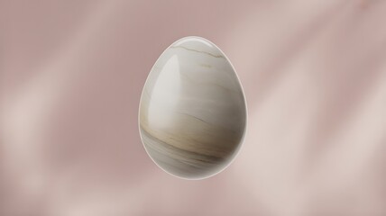 Elegant Polished Marbled Stone Egg with Smooth Texture on Soft Blurred Background.