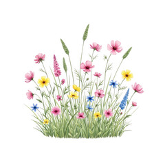 Colorful wildflower bouquet isolated on transparent background