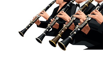 Geometric musicians playing clarinets in low-poly art style