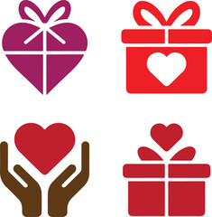 Romantic heart gift icons flat black silhouette vector for valentine
