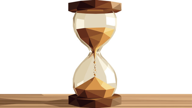 Geometric hourglass on wooden surface: low poly style time concept