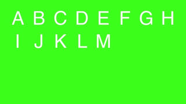 Animated white color later English alphabet abstraction moving letters on green screen,