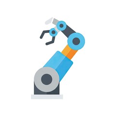 Blue Robotic Arm with Orange Segment on White Background Flat Design Style