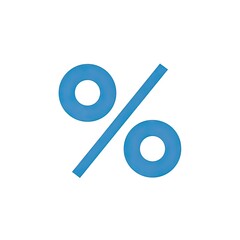 Blue Percent Symbol on White Background Isolated Simple Graphic
