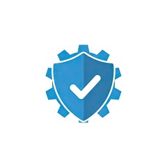 Blue Shield with Check Mark Overlaying Cogwheel Icon representing Security and Compliance