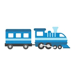 Blue Toy Train with Carriage on White Background