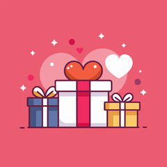 vector illustration of gifts with heart.