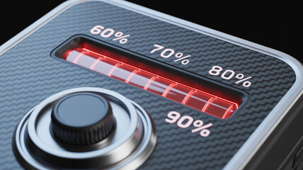 Close-up of a battery charge indicator showing progress