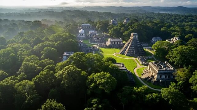 Aerial View of Tikal National Park, Guatemala - Ancient Mayan City.