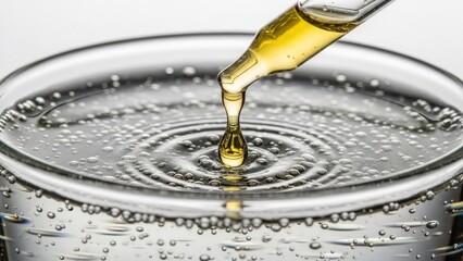 Clear Liquid Dropping From Pipette Into Carbonated Water Creating Ripples Macro Shot