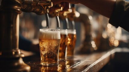 Beer poured from tap &mdash; bar moment