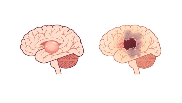 Comparison graphic featuring sidebyside unruptured and ruptured aneurysms delicate color transitions restrained iconography emphasizing structural differences with halo warning