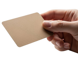 Hand holding brown card isolated on transparent background