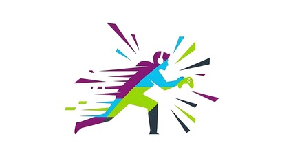 Vibrant gamer in motion with colorful explosive effects