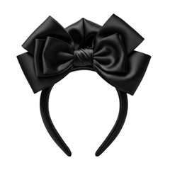 Large black satin bow headband isolated on transparent background