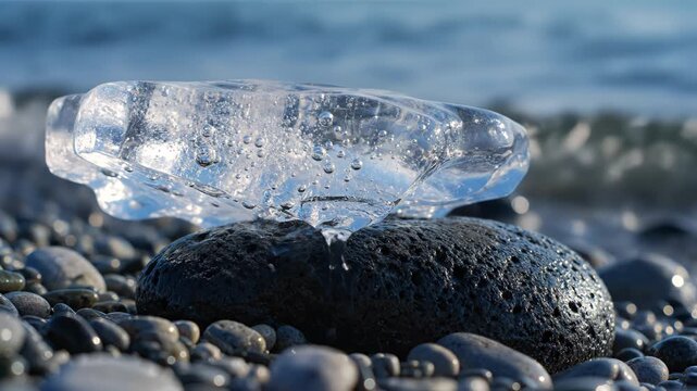 Ice chunk on rocky beach