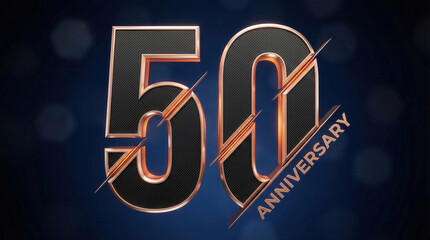 50th anniversary emblem in rose gold and black with diagonal accents on navy