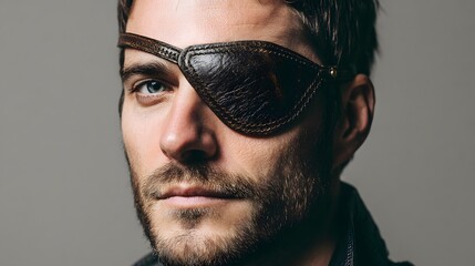 A man with a leather strap over his eye
