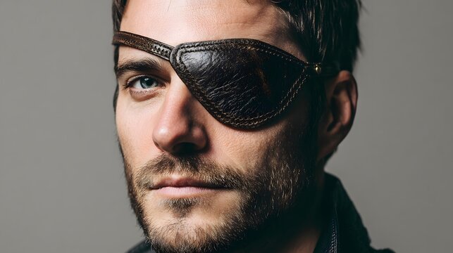 A man with a leather strap over his eye