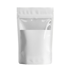 White stand-up pouch with clear window isolated on transparent background