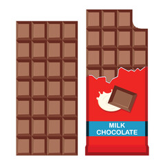 Milk Chocolate tablet in flat style on white background