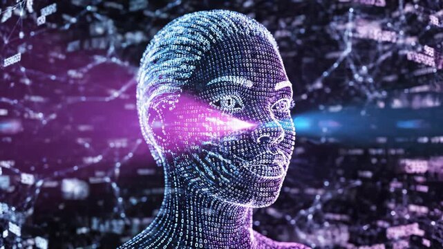 Digital human head with binary code