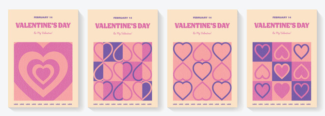 Set of Valentine&rsquo;s Day greeting cards with heart. Retro style design. Vector illustration