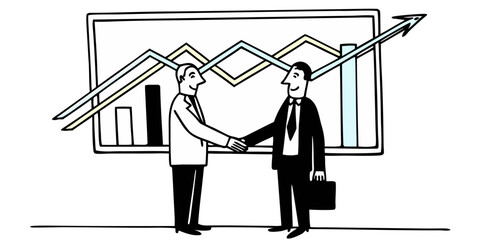 Handshake Between Two Business Professionals with Abstract Financial Chart Overlay &ndash; Partnership and Success Concept