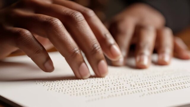 Hands reading braille text