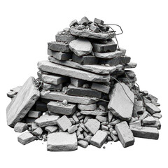 Stacked bricks pile isolated on transparent background