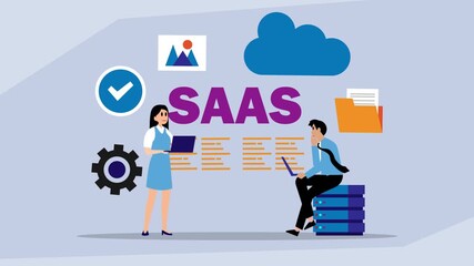 Software as a Service (SaaS) Business Model: Cloud Subscription and Application Development cartoon animation - Powered by Adobe