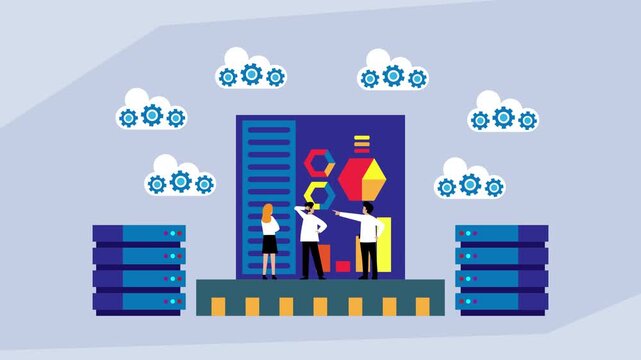 Big Data Analysis and Cloud Computing: Server Management and Business Intelligence cartoon animation